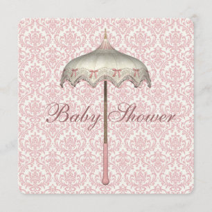Invitation Baby Shower Fille au Parapluie Rose Vintage