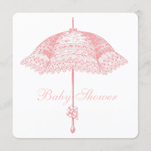 Invitation Baby Shower Fille au Parasol Rose
