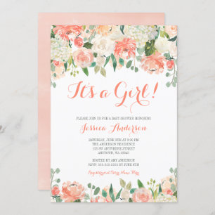 Invitation Baby shower fille aux fleurs d'aquarelle Pastel