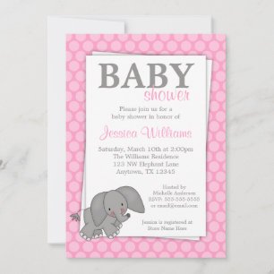 Invitation Baby shower fille aux points roses éléphants