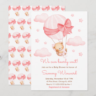 Invitation Baby-Shower Fille Ballon Rose à peine attendable