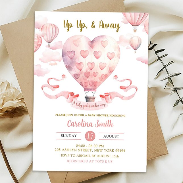 Invitation Baby shower Fille Balloon Rose Hot Air (Créateur téléchargé)