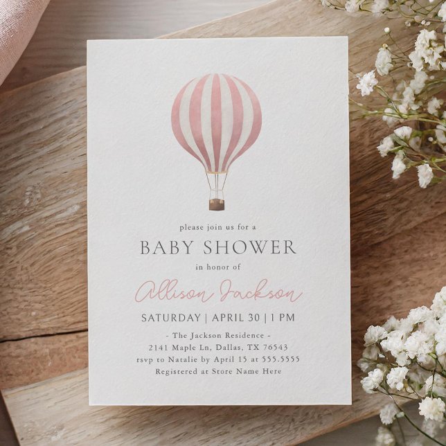 Invitation Baby shower Fille Balloon Rose Hot Air (Créateur téléchargé)