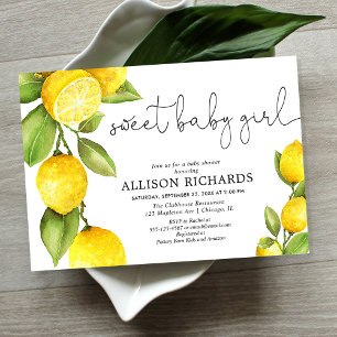 Invitation Baby shower fille bébé douce citron aquarelle fill