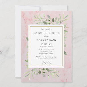 Invitation Baby Shower Fille Bébé Rose Marbre   Sprinkle