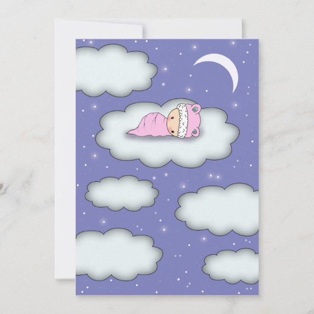 Invitation Baby shower fille bébé sur le nuage (Devant)