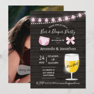 Invitation Baby Shower Fille Bière et Couches dans un Jardin 