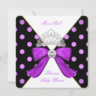 Invitation Baby Shower Fille Blanc Violet Princesse Points