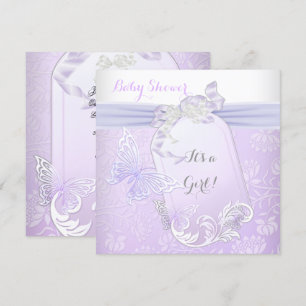 Invitation Baby shower Fille blanche Lilac Princesse Papillon