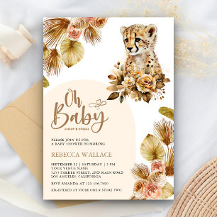 Invitation Baby Shower Fille Bohème Florale Rustique Guépard
