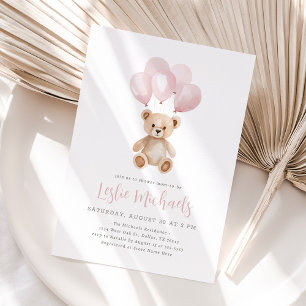 Invitation Baby shower Fille Boloon Rose Ours Teddy