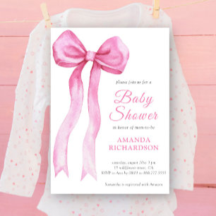 Invitation Baby shower fille Bow Aquarelle rose