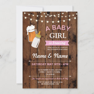 Invitation Baby shower fille brasserie bière rose barbecue In