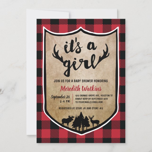 Invitation Baby shower fille bûcheron (Devant)