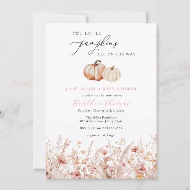 Invitation Baby shower fille Citrouille rose jumea (Devant)