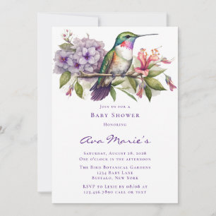 Invitation Baby shower fille colibri et fleurs
