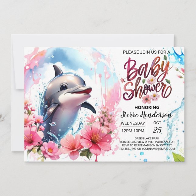 Invitation Baby shower fille dauphin modifiable (Devant)