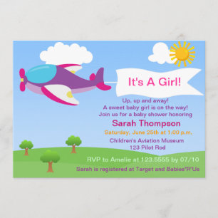 Invitation Baby shower fille d'avion mignonne