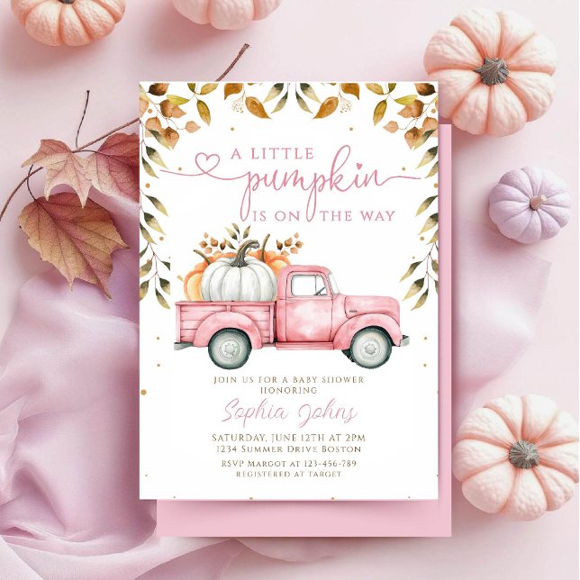 Invitation Baby shower fille de camionnette Citrouille rose (Créateur téléchargé)
