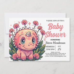 Invitation Baby shower fille de Dinosaure de Bohême