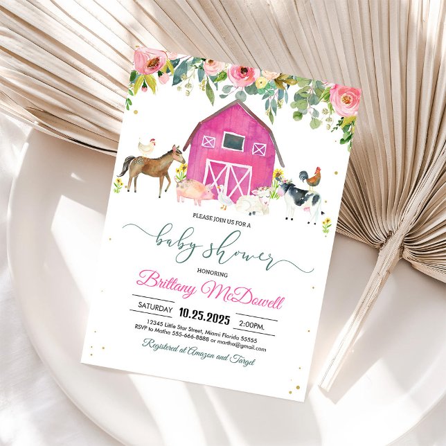 Invitation Baby shower fille de ferme rose (Créateur téléchargé)