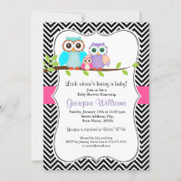 Invitation Baby shower fille de la chouette mûre