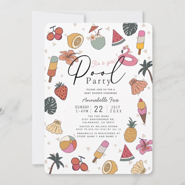 Invitation Baby shower fille de la fête de la piscine (Devant)