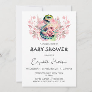 Invitation Baby shower fille de la jungle serpent