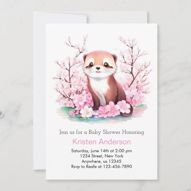 Invitation Baby shower fille de loutre d'aquarelle Whimsical (Devant)