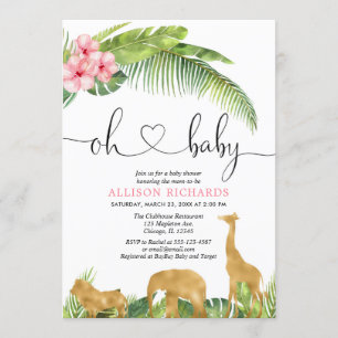 Invitation Baby shower fille de safari en or rose jungle