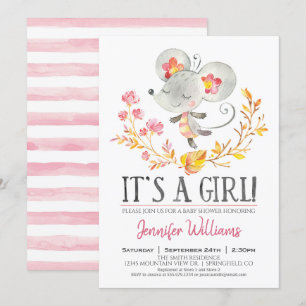 Invitation Baby shower fille de souris rose