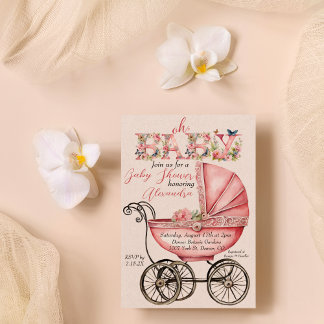 Invitation Baby shower fille de transport de bébé