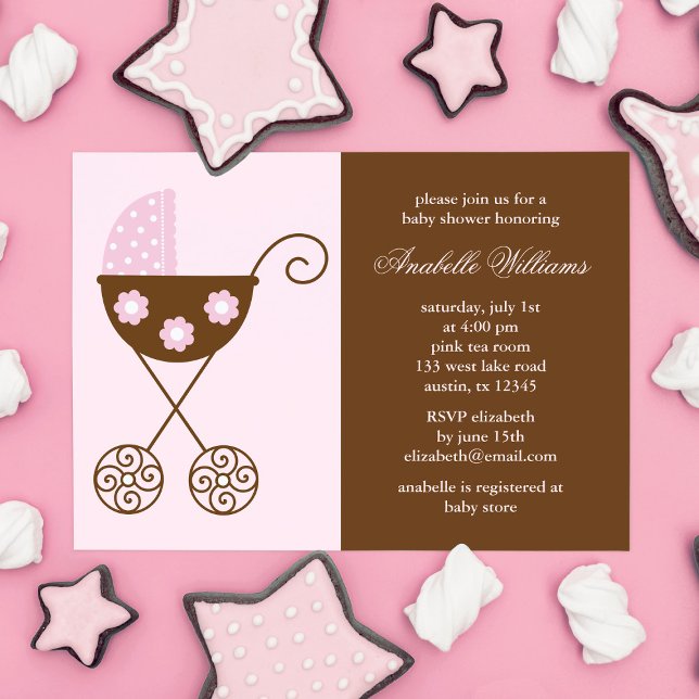Invitation Baby shower fille de transport rose (Créateur téléchargé)