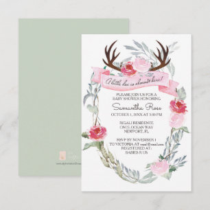 Invitation BABY SHOWER fille DEER ANTLER Invitation, rose
