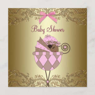 Invitation Baby Shower Fille Dentelle Or Rose