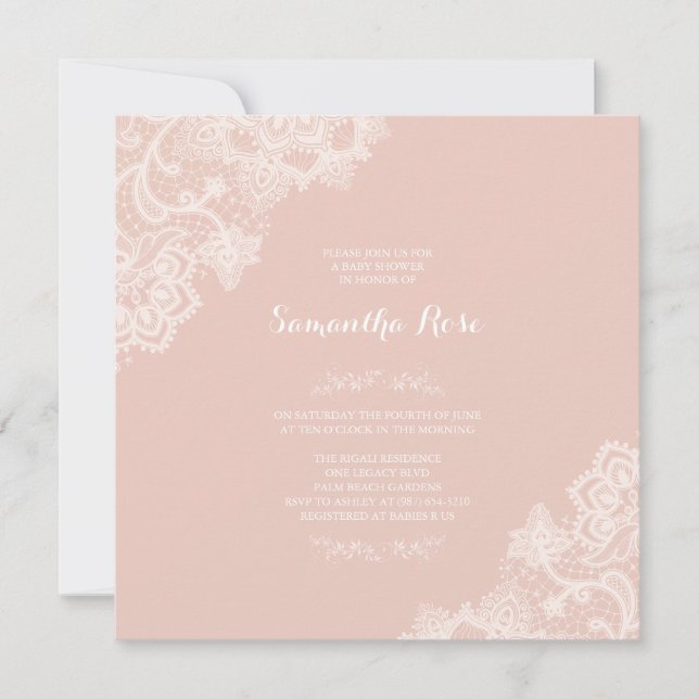 Invitation Baby shower fille Dentelle rose (Devant)