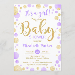 Invitation Baby shower fille - Dots d'or violet