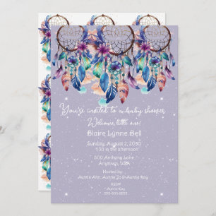 Invitation Baby shower fille Dreamcatcher violet et bleu