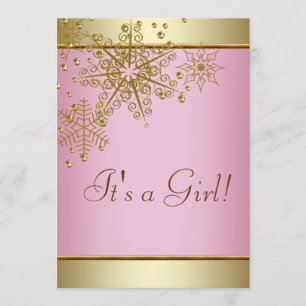 Invitation Baby Shower Fille Élégant Or Rose Flocon de Neige
