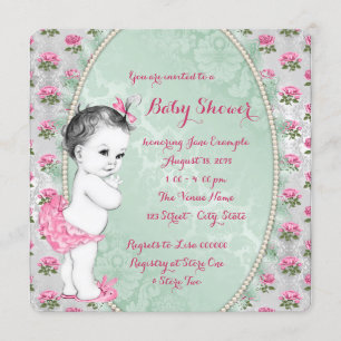 Invitation Baby Shower Fille Élégant Rose Menthe et Rose Pâle