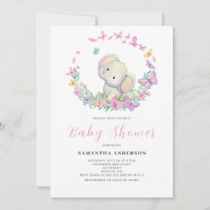 Invitation Baby shower fille Eléphant mignon