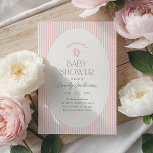 Invitation Baby-Shower Fille Empreintes de Bébé Rose Vintage