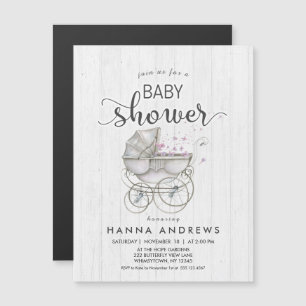 Invitation Baby shower fille en bois blanc et tran