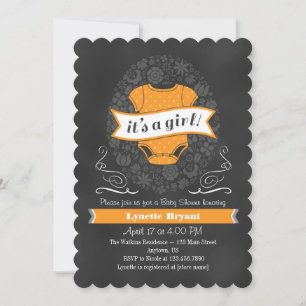 Invitation Baby shower fille en tableau rouge oran