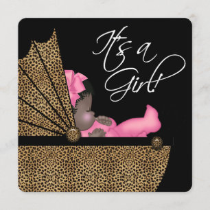 Invitation Baby Shower Fille Ethnique Léopard Rose