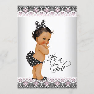 Invitation Baby Shower Fille Ethnique Rose Broderie