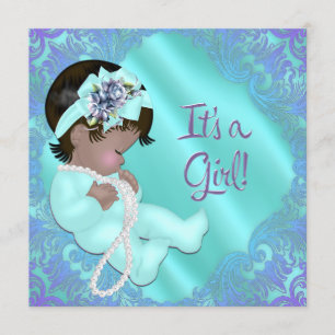 Invitation Baby Shower Fille Ethnique Violet et Turquoise