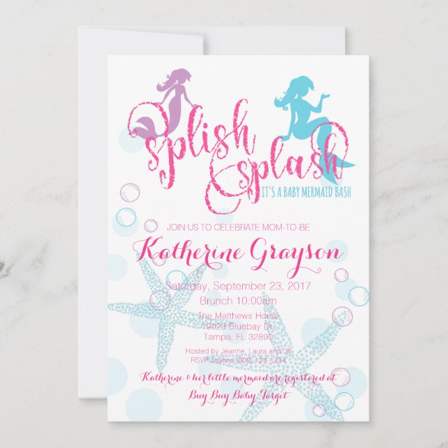 Invitation Baby shower fille fille fille mère (Devant)