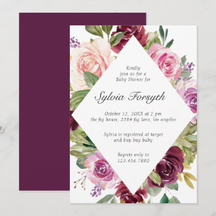 Invitation Baby shower Fille Fille Fleur Violet Géométrique É