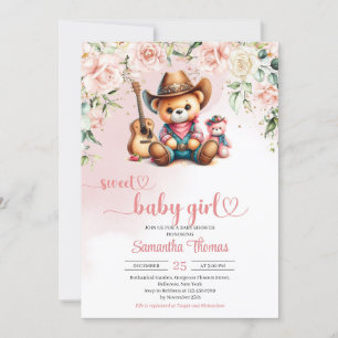 Invitation Baby shower fille fille ours en peluche mignonne